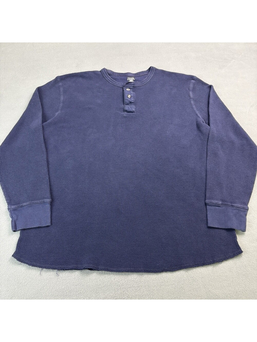Falls Creek Waffle Knit Thermal Henley Long Sleeve Shirt Size XL Navy Blue